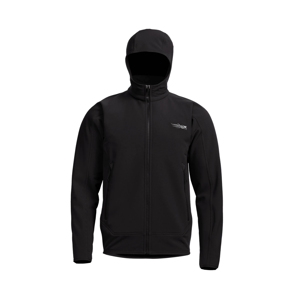 Hooded fleece jacket in black with full zip and chest logo detail