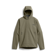 Fleece hooded jacket in olive with full-zip front and two zip hand pockets