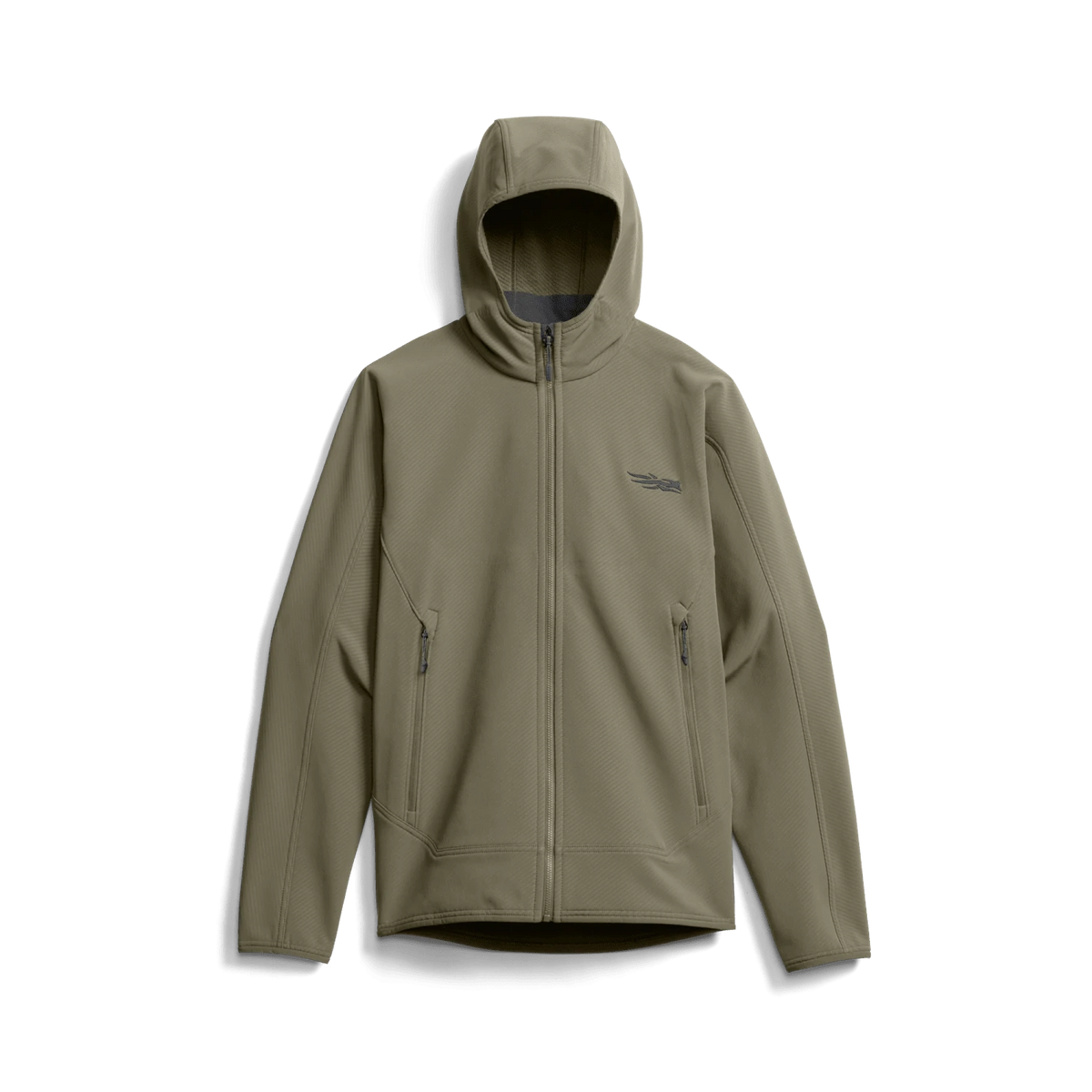 Fleece hooded jacket in olive with full-zip front and two zip hand pockets