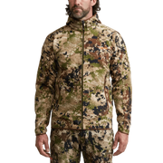 Alpha fleece hooded jacket camouflage print, full-zip front, kangaroo pocket hem trim