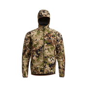 Alpha fleece hooded jacket in camouflage print, full-zip front, hood up, zip pockets
