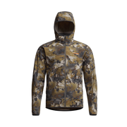 Desert camouflage fleece hooded jacket with front zipper and adjustable hood
