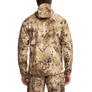 Alpha fleece hooded jacket, back view camo fleece with hood and zip vent