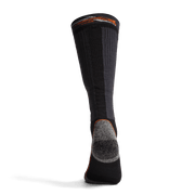 Mid-weight OTC crew sock in black with orange cuff band and gray heel toe