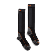 Pair of mid weight OTC crew socks in Sitka Black with orange contrast branding and trim