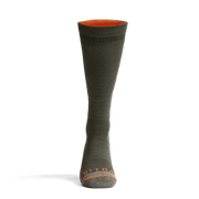 Mid-weight OTC crew sock in olive green with orange top band and toe stitching