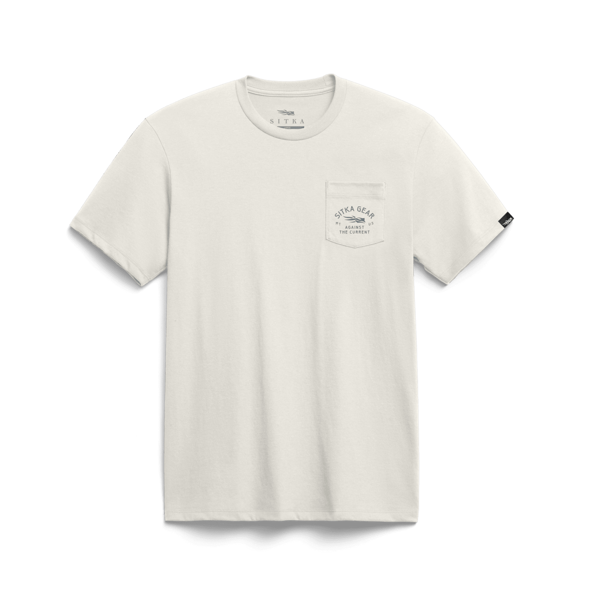Ivory crew-neck pocket t-shirt with small chest pocket and logo patch
