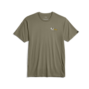 Dark sage green waterfowl graphic T-shirt with small chest bird logo print