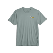 Waterfowl Skull T-shirt, surf blue, front chest bird skull graphic; small sleeve tag