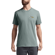 Waterfowl Skull T-shirt, surf blue, front view with bird skull chest graphic