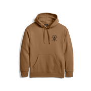 Tan brown pullover hoodie with adjustable hood, drawstrings, and Sitka Gear chest crest