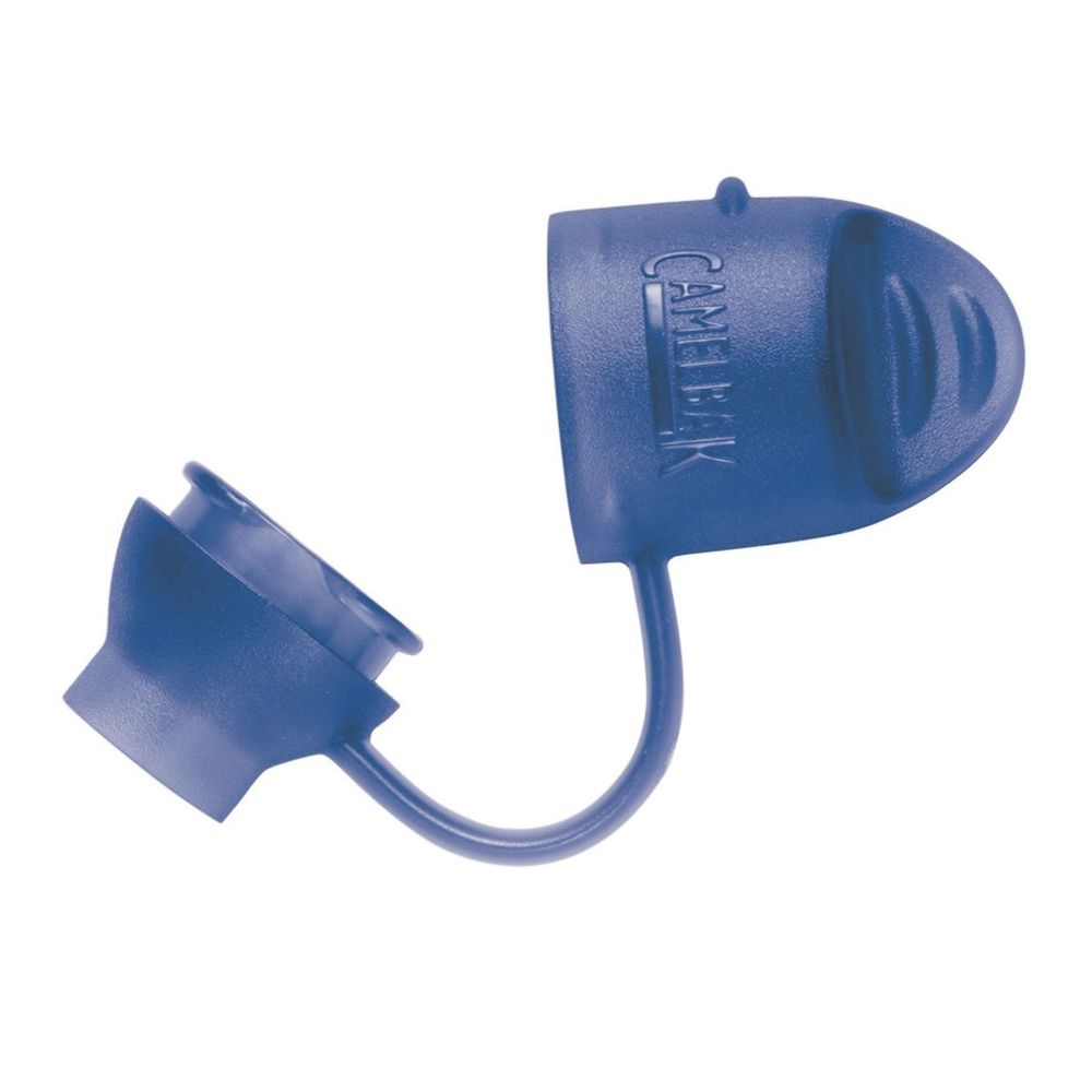 Blue valve cover with mouthpiece cap and flexible tube