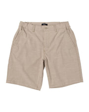 Men's hybrid solid shorts, khaki with button fly and belt loops