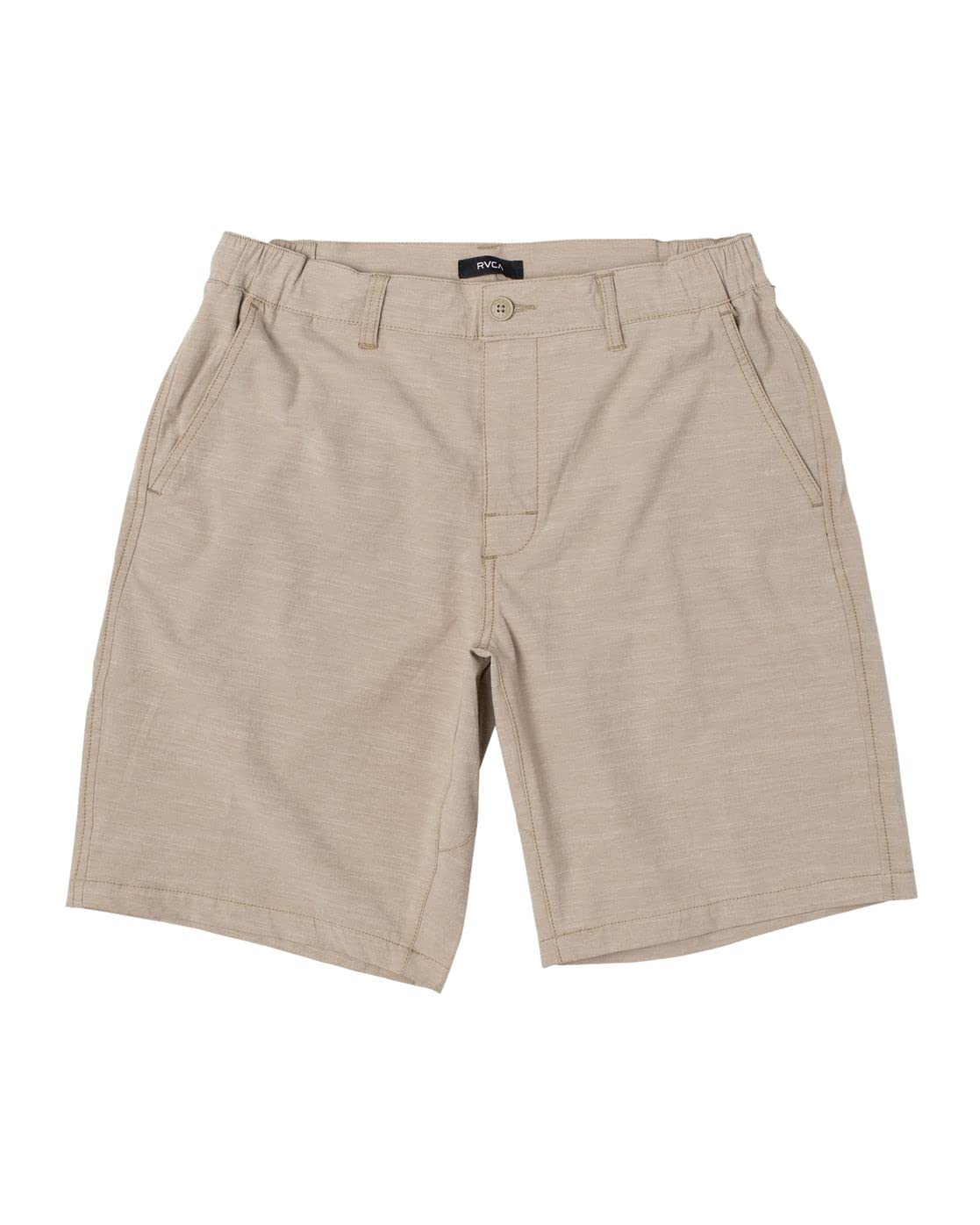 Men's hybrid solid shorts, khaki with button fly and belt loops