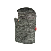 Heathered slate microfleece balaclava with neck coverage and branding tag