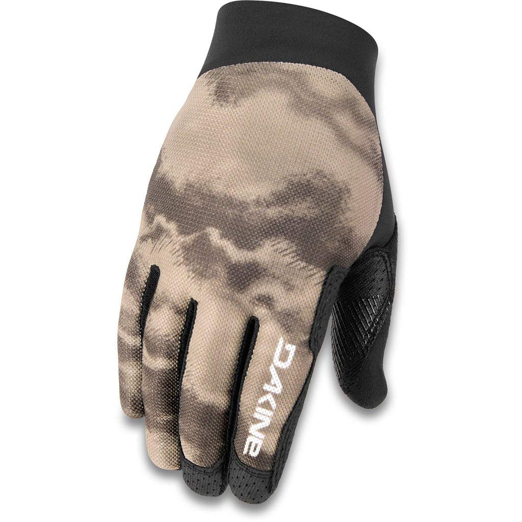 Cycling gloves in tan and dark Ashcroft camo, textured palm, padded knuckles, logo