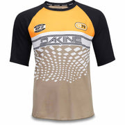 Dakine Dropout short-sleeve jersey, black raglan sleeves, orange chest with white pattern