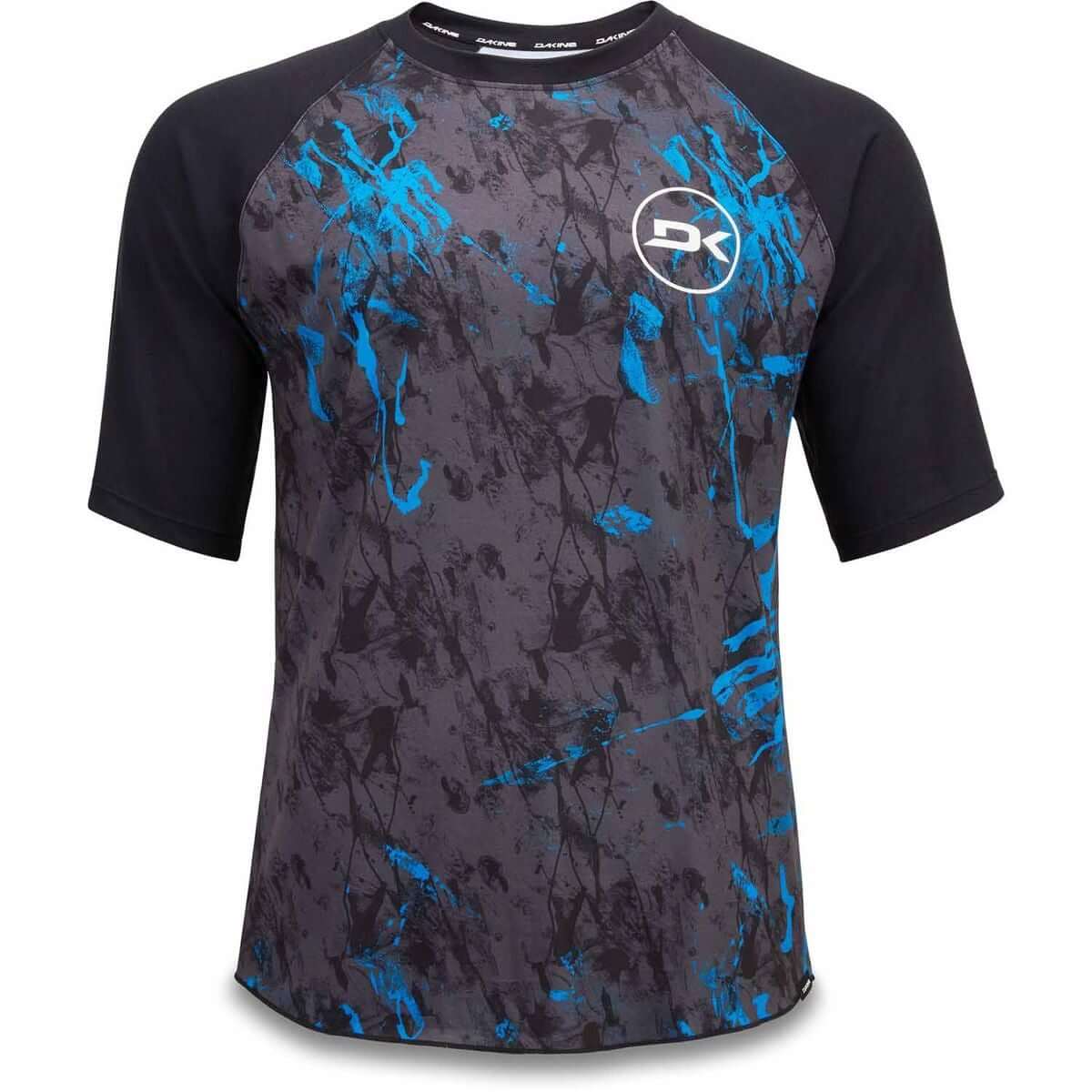 Dakine short-sleeve jersey, dark charcoal with blue abstract graphic and black sleeves