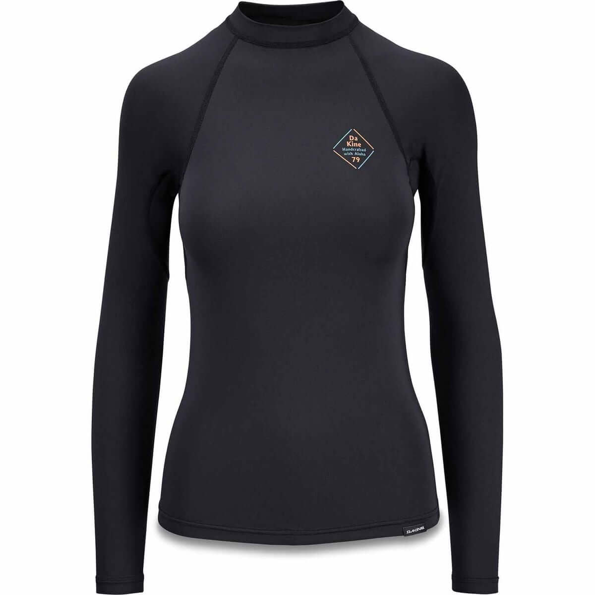 Dakine women's black snug-fit long-sleeve rash guard top with crew neck