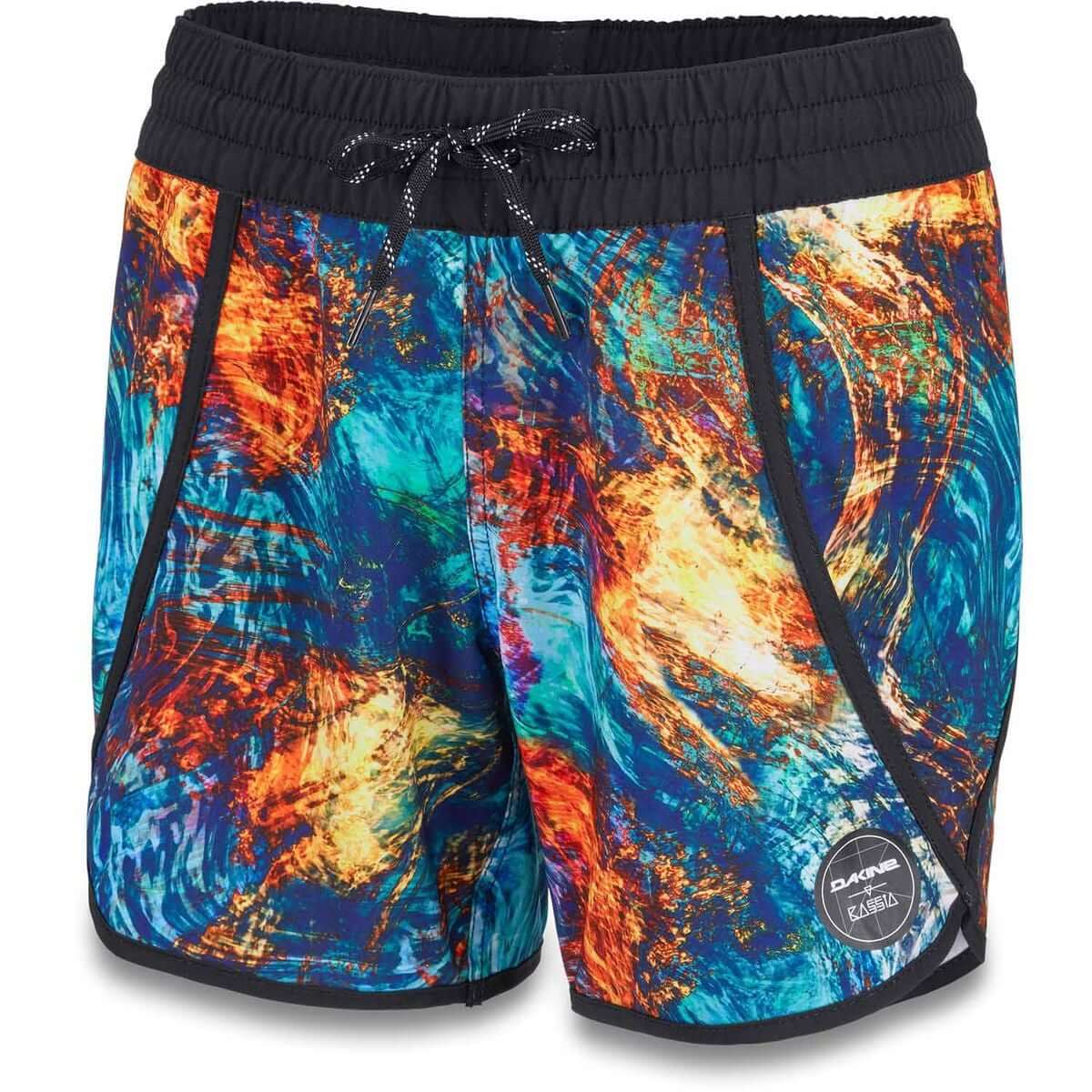 Women's Dauntless 5" boardshort, abstract blue-orange print, elastic waist and drawstring