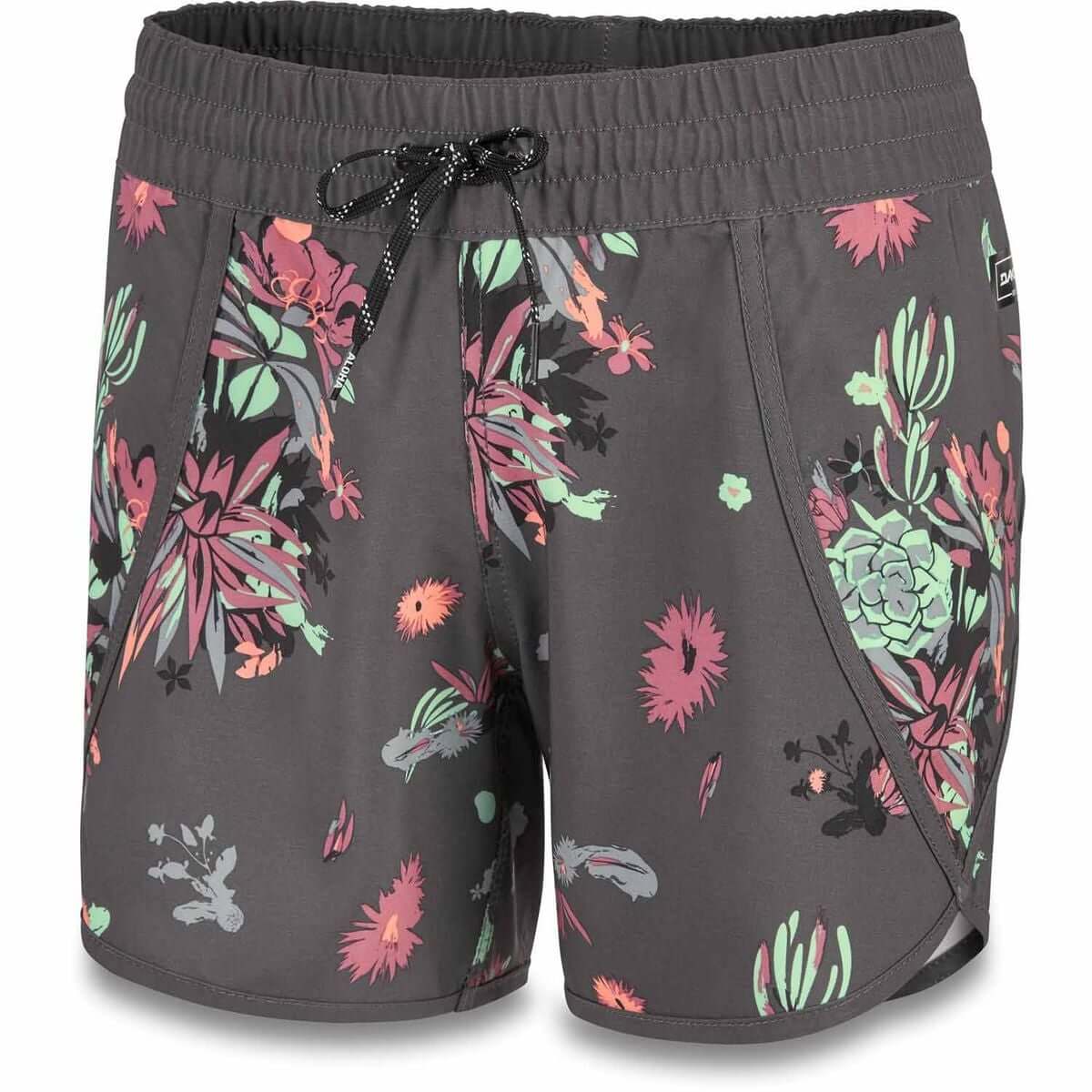 Women's Dauntless 5" boardshort, dark floral/cactus print, elastic waist and drawstring