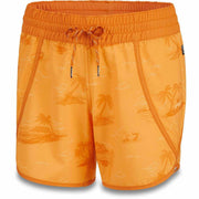 Women's Dauntless 5" boardshort, orange tropical line-art print, elastic waist and drawstring