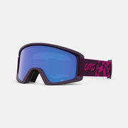 Giro Dylan snow goggles with blue mirrored lens, black frame, magenta patterned strap