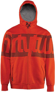 Men's tangerine stamped full-zip fleece hoodie, striped chest graphic, drawstring hood