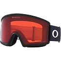 Oakley snow goggles, matte black strap, red mirrored lens