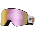 Snow goggles with yellow-to-pink mirrored lens and black frame