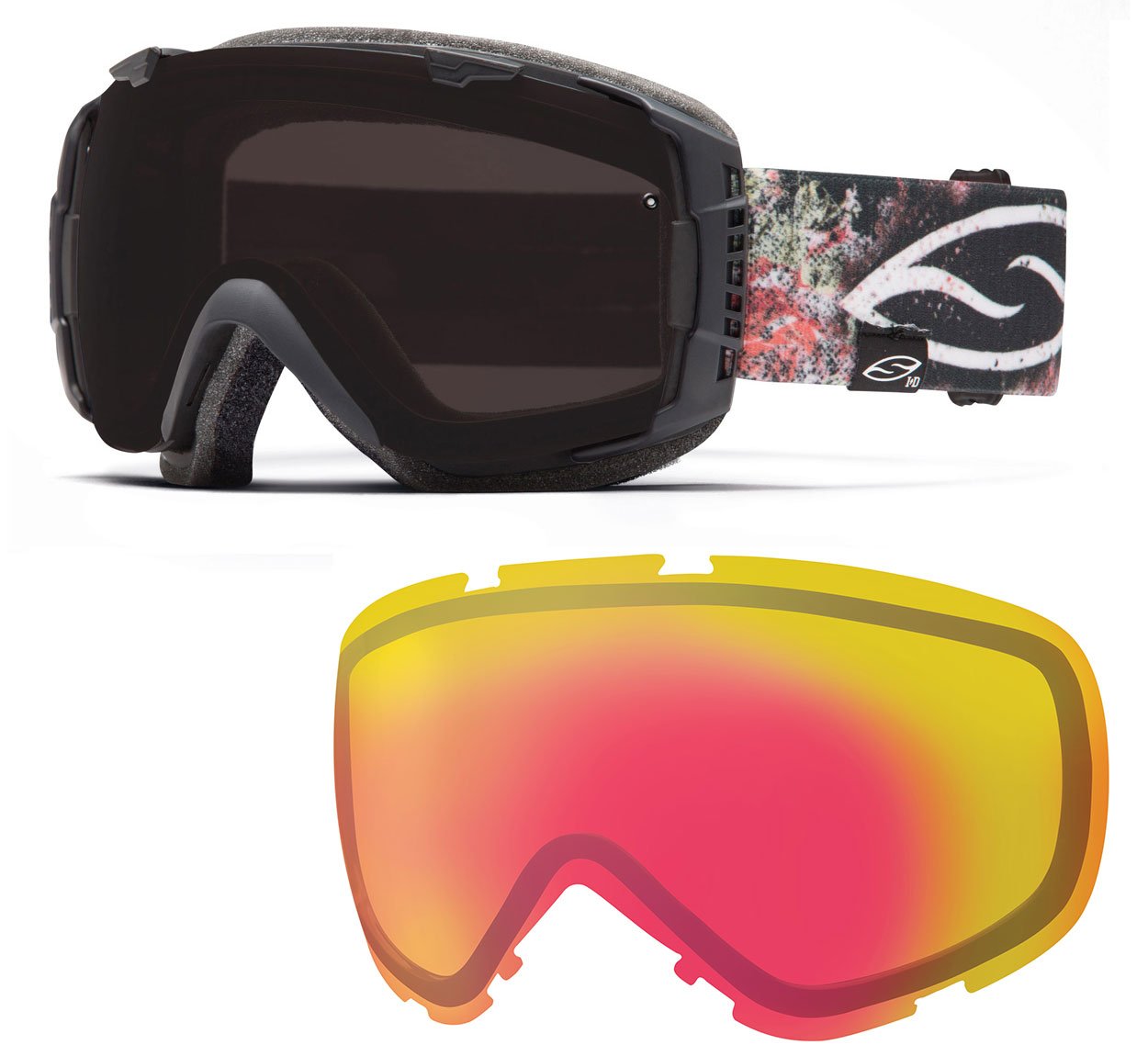 Smith I/O snow goggles with dark lens and bonus yellow-red mirror lens