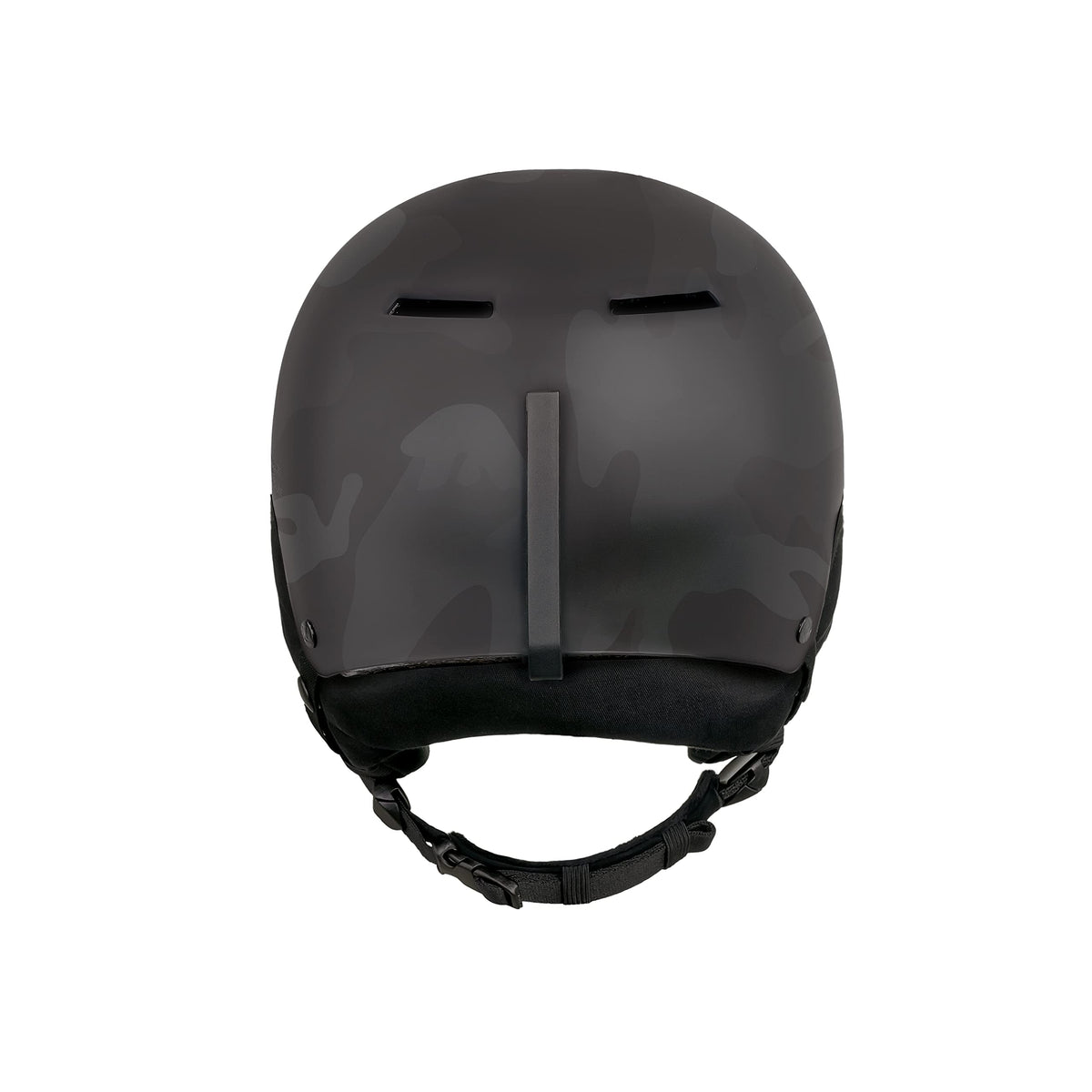 Black camo ski snow helmet top view with vent openings