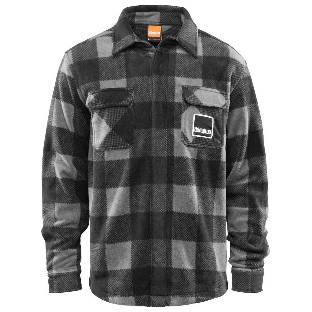 ThirtyTwo flannel shirt in black/gray buffalo check, snap pockets and chest logo patch
