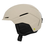 Giro Tenet snow helmet in beige with chin strap and padded interior liner.