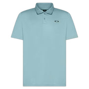 Men's light blue polo shirt with short sleeves, button placket, and small chest logo