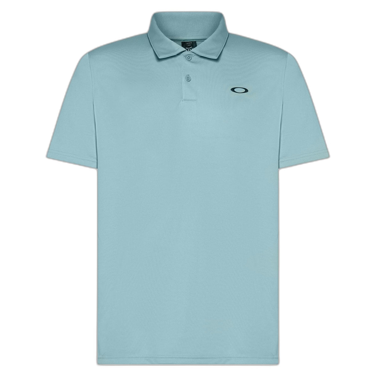 Men's light blue polo shirt with short sleeves, button placket, and small chest logo