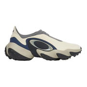 Oakley golf shoe in cream and navy with oval icon, black rubber sole