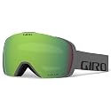 Snow goggles with green mirrored lens and black frame, angled side view