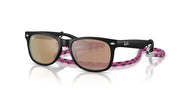 Ray-Ban Junior New Wayfarer RJ9052S Sunglasses - Rubber Black/Orange Mirrored Pink Polarized / 47 mm - 8056262485200