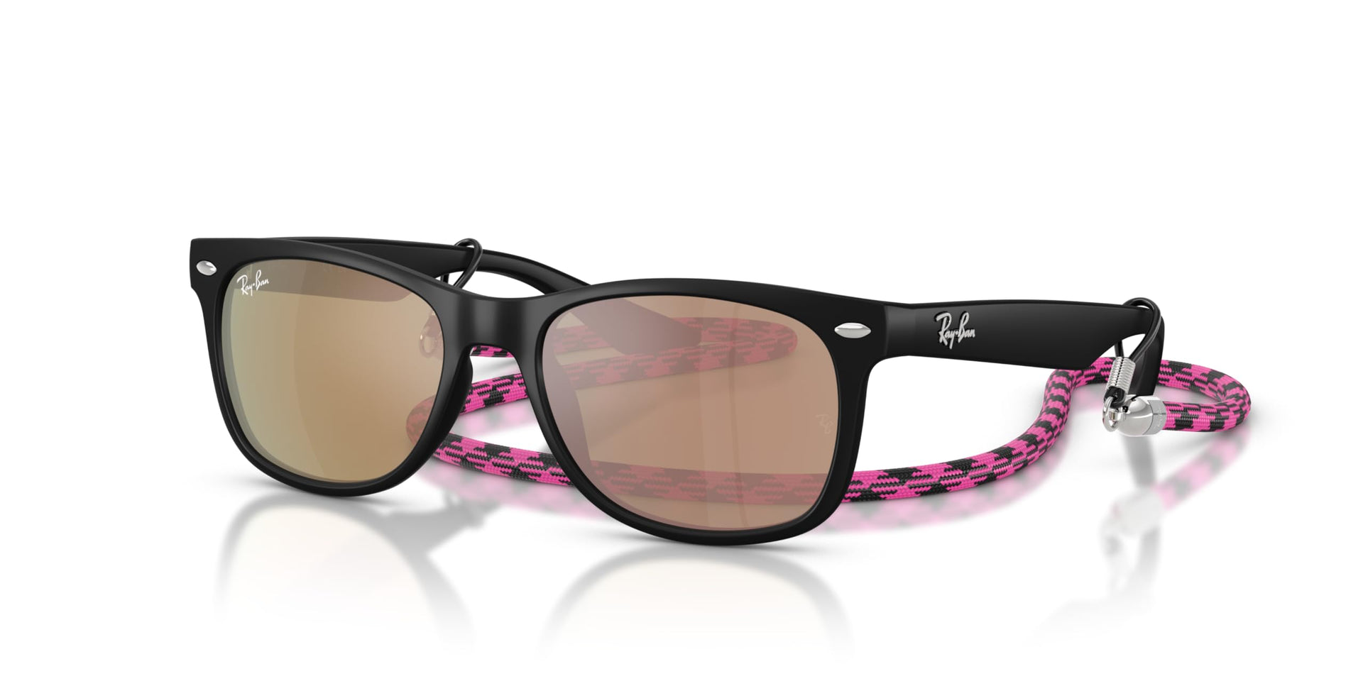 Ray-Ban Junior New Wayfarer RJ9052S Sunglasses - Rubber Black/Orange Mirrored Pink Polarized / 47 mm - 8056262485200