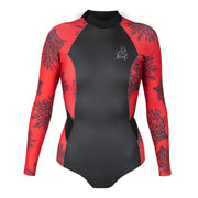 XCEL Womens Axis Water Inspired 2mm Long Sleeve Back Zip Glide Skin Springsuit - Black/Red Coral / 12