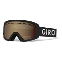 Kids snow goggles side view with black frame, amber mirrored lens and GIRO strap