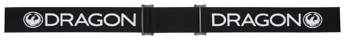 Adjustable black strap for snow goggles with DRAGON branding on both sides