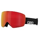Giro snow goggles with red mirrored lens and black strap, close-up angled view.