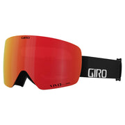 Giro snow goggles with red-orange mirrored lens and black strap with GIRO logo, curved frame.