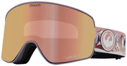 Dragon snow goggles with white frame and tan-to-rose mirrored lens