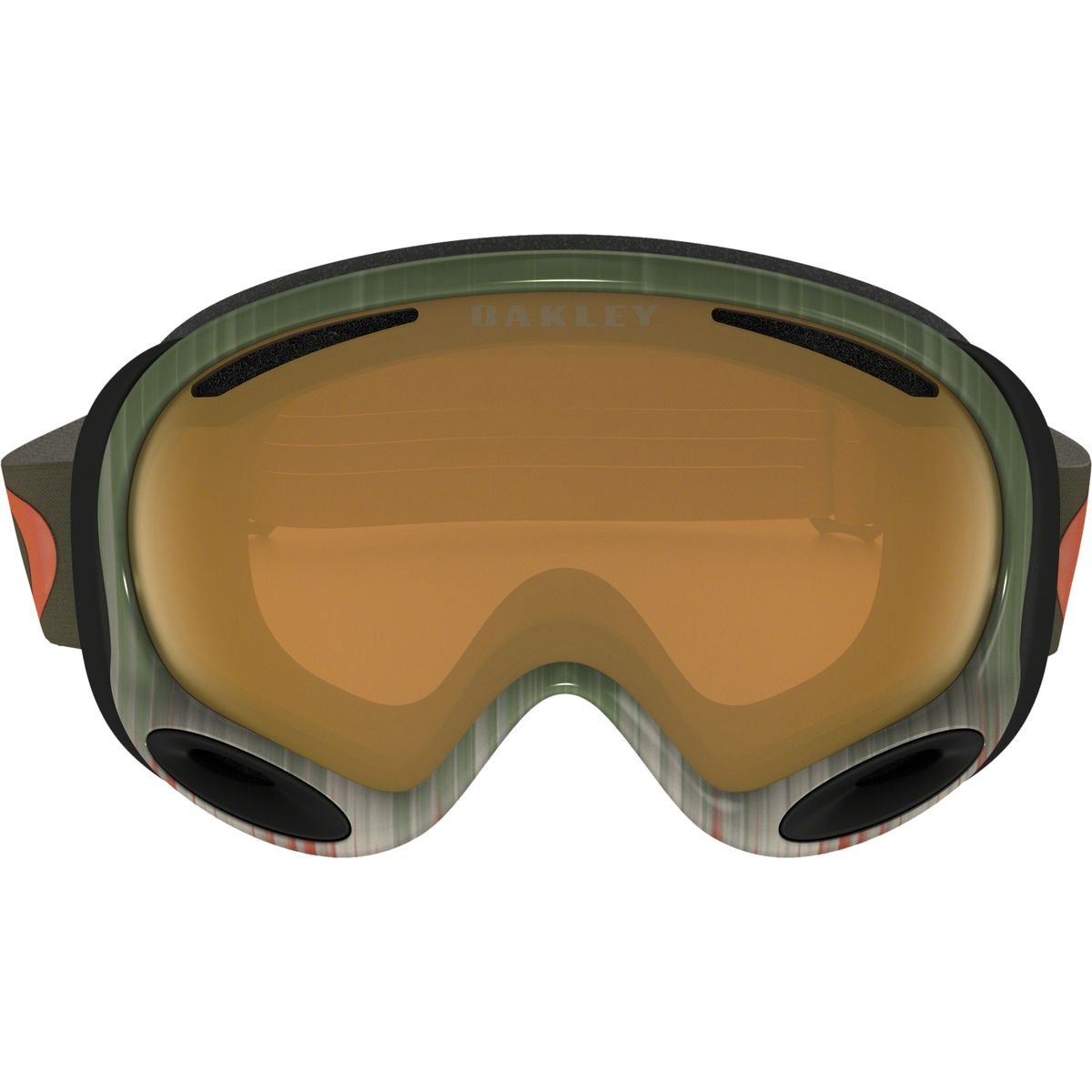 Oakley A-Frame ski goggles with olive frame and persimmon orange lens, front view