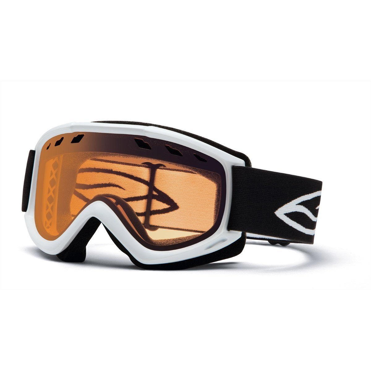 Smith Optics Cascade goggle with white frame, amber lens, black strap with white logo