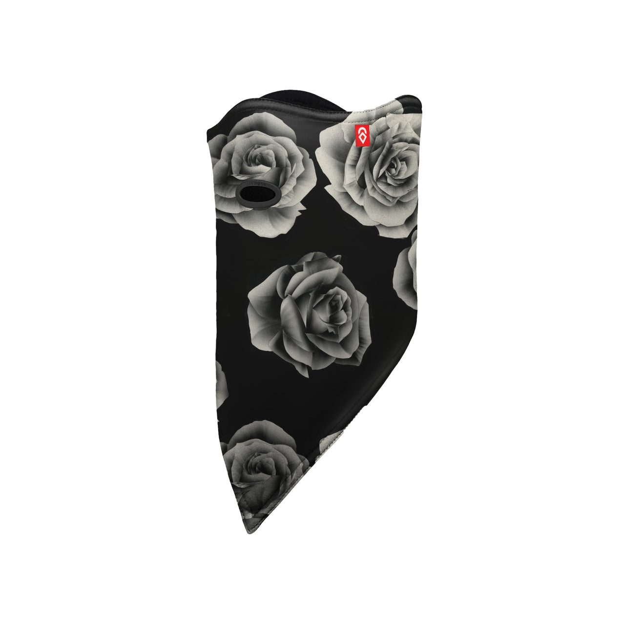 Airhole 10K softshell headwear, black with gray rose floral print and face opening