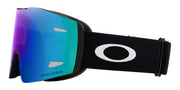 Matte black snow goggles sunglasses with Prizm mirrored teal-and-purple lenses and logo strap